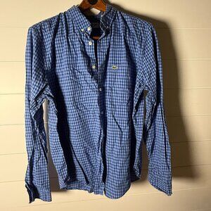 Lacoste Long Sleeve Button Down Shirt Regular Fit Blue Check Size XL